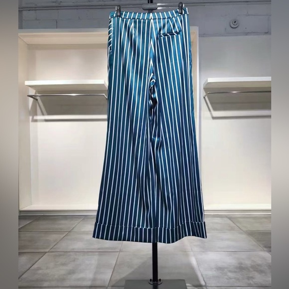 US 12 Self-Portrait Green Alex Stripe Pants NWT - Picture 9 of 11